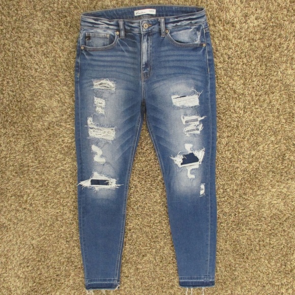 Kancan Jeans Women's 29 Medium Wash High Rise‎ Skinny Destructed Backed Denim - Picture 1 of 6